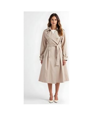 Modenaire Double-Breasted Trench Coat With Belt - Natural
