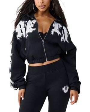 TRUE RELIGION Crystal Patched Relaxed Full Zip Hoodie - Black
