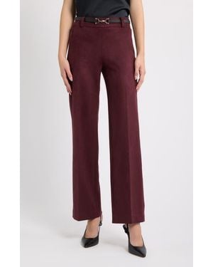 Anne Klein Pull On Wide Leg Faux Suede Pants - Red