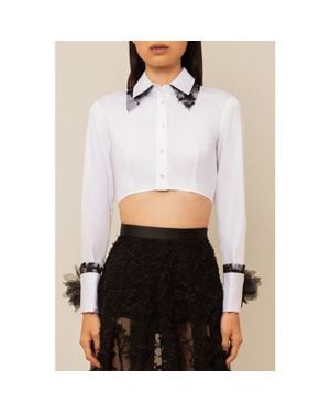 Contessa Mills Raven Cropped Lace-Trim Poplin Shirt - White