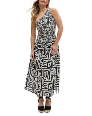 Raffya Jazz Jersey One Shoulder Warhol Print Midi Dress - White