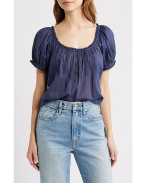 Doen Frederica Floral Embroidered Organic Cotton Voile Top - Blue