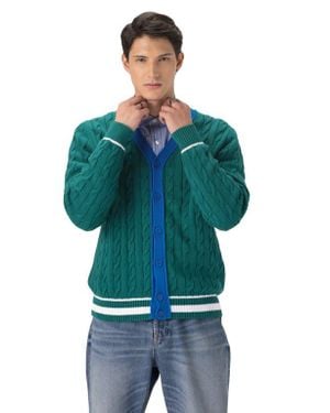 Members Only Cable Knit Cardigan - Green