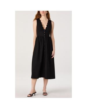 Astr Cory Scallop Neck Sleeveless Midi Shirtdress - Black