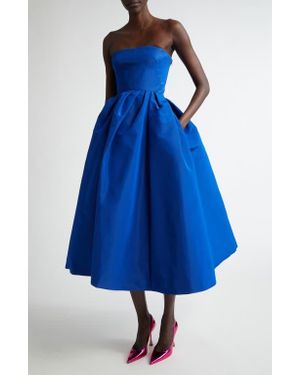 Carolina Herrera Strapless Silk Faille Cocktail Dress - Blue