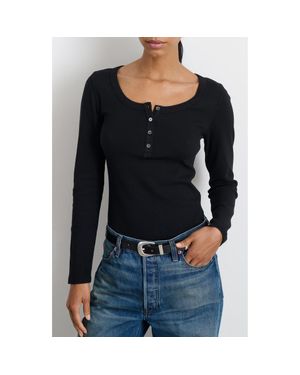 Alex Mill Everyday Long Sleeve Rib Henley - Black