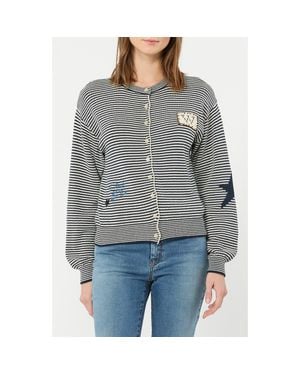 Weekend by Maxmara Teiera Stripe Cotton Blend Cardigan - Gray