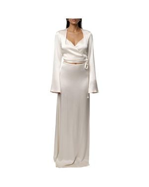 JLUXLABEL Golden Eve Satin Long Sleeve Top & Maxi Skirt Set - Gray