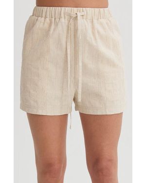 Crescent Stripe Textured Linen Shorts - Natural