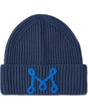 Memoi Ribbed Yarn-Embroidered Beanie - Blue