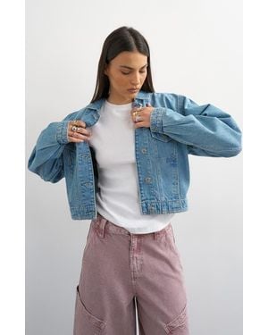 TOPSHOP Cropped Padded Denim Jacket - Blue