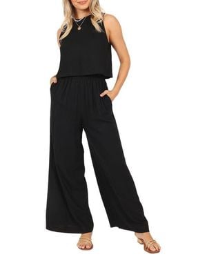 Petal & Pup Marnie Tank & Wide Leg Pants Linen Set - Black