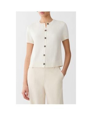 Lafayette 148 New York Short Sleeve Cotton & Silk Cardigan - Natural