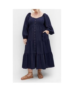 City Chic Tiana Long Sleeve Tiered Midi Dress - Blue
