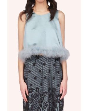 Anna Sui Washed Satin With Lace Top Trimmed With Marabou Feather - Blue