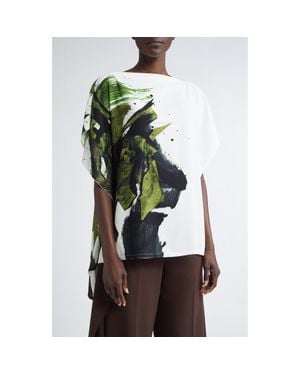 Jason Wu Brushstroke Print Asymmetric Crepe Top - Green