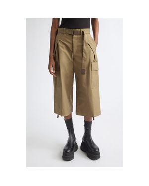 Sacai Weather Coated Cotton Twill Cargo Wide Leg Crop Pants - Natural