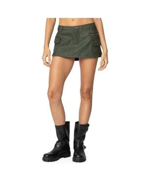 Edikted Low Rise Faux Leather Cargo Miniskort - Green