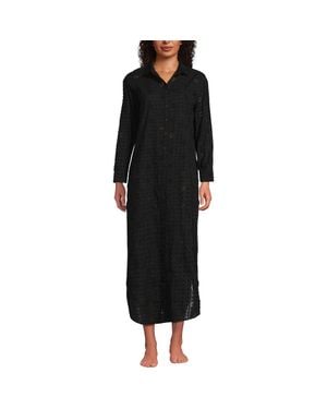 Lands' End Eyelet Button Down Maxi Cover-Up Dress - Black