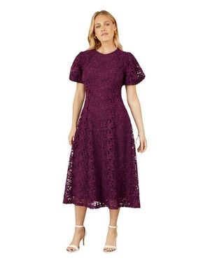 Yumi' Stretch Lace Midi Dress - Purple
