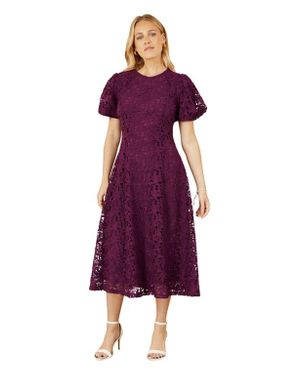 Yumi' Stretch Lace Midi Dress - Purple