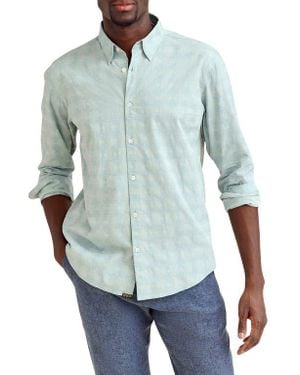 Billy Reid Mélange Tile Print Cotton Button-Up Shirt - Blue