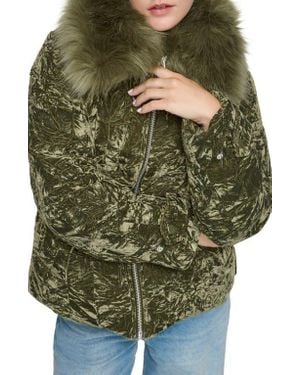 Andrew Marc Charleroi Faux Fur Collar Down & Feather Fill Velvet Puffer Jacket - Green