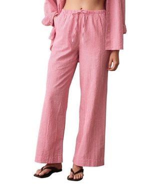Marine Layer Isla Stripe Cotton & Kapok Seersucker Pants - Pink
