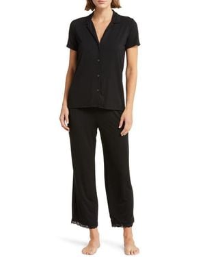Natori Feathers Lace Trim Jersey Pajamas - Black