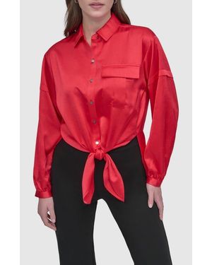 DKNY Tie Front Satin Shirt - Red