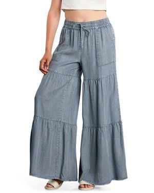Billy T Fancy Cotton Blend Tiered Pants - Blue