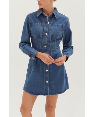 Crescent Denim Corset Waist Mini Dress - Blue