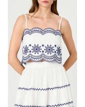 French Connection Alissa Embroidered Crop Cotton Top - Blue