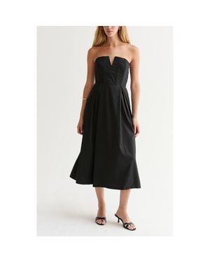 Crescent V-Wire Modal Blend Midi Dress - Black
