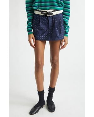 HOMMEGIRLS Polka Dot Belted Flip Waist Pleated Miniskirt - Blue