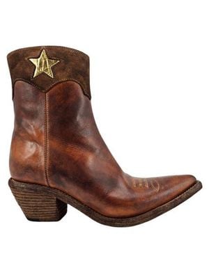Madison Maison Cowboy Pointy Toe Star Ankle Boots - Brown