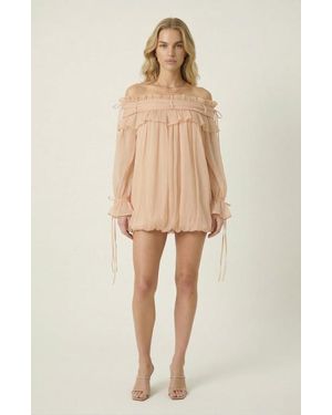 Modenaire Off Shoulder Ruffle Mini Dress - Natural