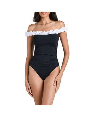 La Blanca Island Goddess Off The Shoulder One-Piece Swimsuit - Blue