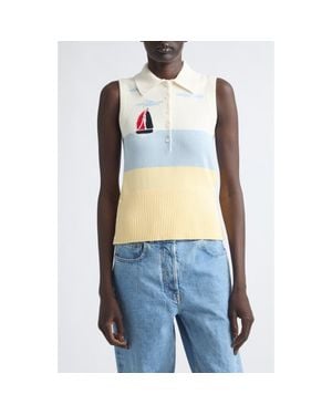 Thom Browne Hand-Embroidered Nantucket Scenic Jersey Tank - Blue