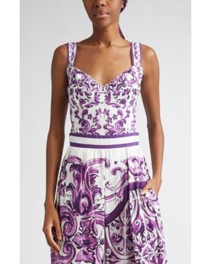 Dolce & Gabbana Majolica Print Poplin Bustier Top - Purple