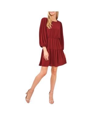 Cece Ruffle Puff Sleeve Dress - Red