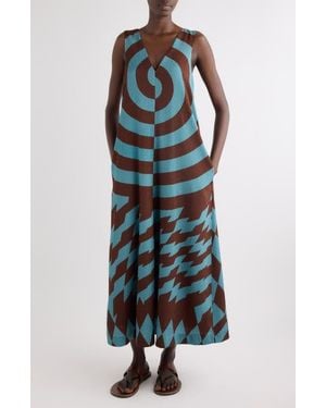 Dries Van Noten Dea Graphic Print Stretch Silk Trapeze Dress - Blue