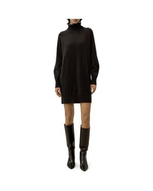 LILYSILK Wool-Cashmere Turtleneck Sweater Dress - Black