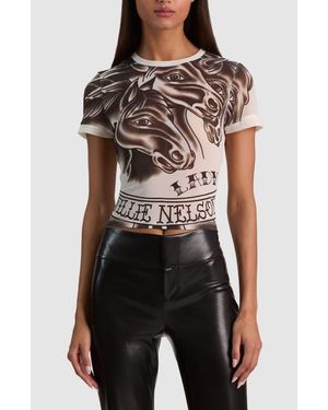 Alice + Olivia Tess Graphic Mesh T-Shirt - Black