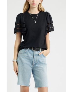 Treasure & Bond Flutter Sleeve Eyelet Top - Black