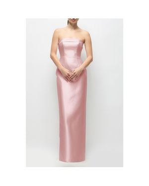 Alfred Sung Eliza Bow Back Strapless Satin Column Gown - Pink
