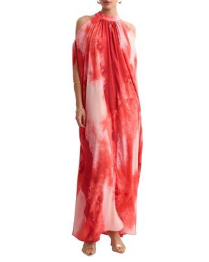 Mango Print Cold Shoulder Maxi Dress - Red
