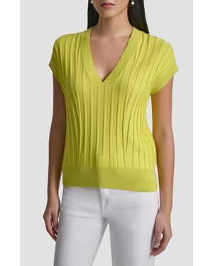 DKNY Rib Short Sleeve Sweater - Yellow