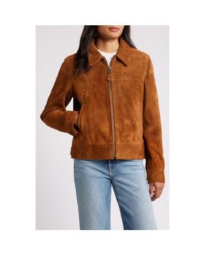 Schott Nyc Roughout Cowhide Suede Trucker Jacket - Orange