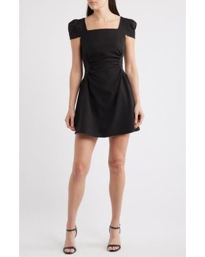 NIKKI LUND Tilly Ruched Puff Sleeve Flare Dress - Black